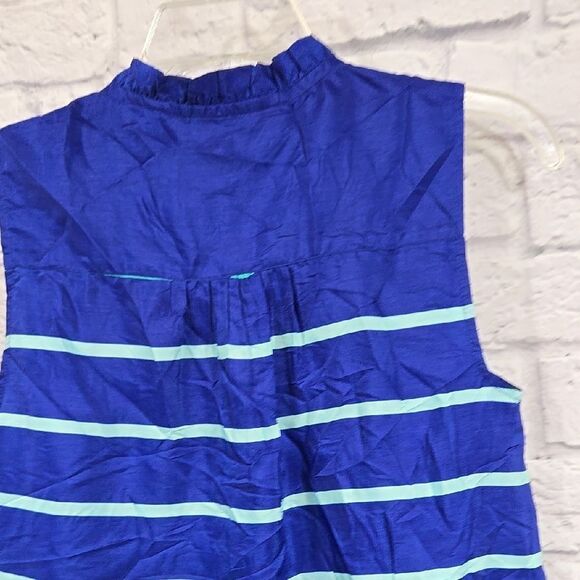 Tommy Hilfiger Royal Blue Striped Sleeveless Blouse Button Down Satin Sheen Top - Picture 7 of 9
